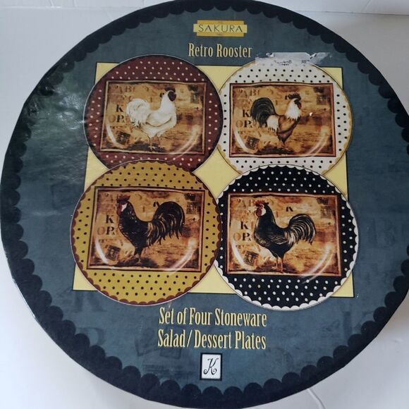 NIB Sakura Retro Rooster Plates - Picture 1 of 6